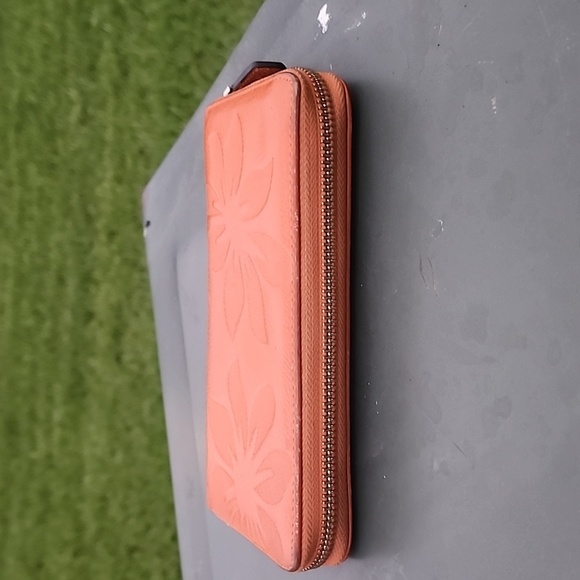 Bostanten Orange Leather Floral Embossed Wallet Wristlet - Picture 5 of 13